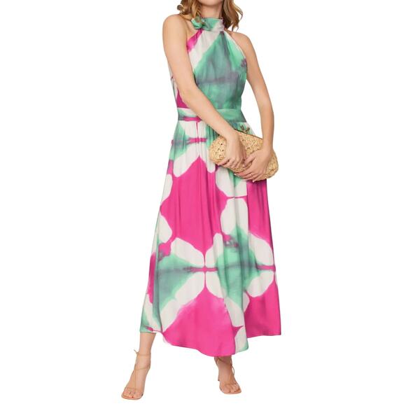 Busayo x RTR Tie Dye Halter Dress in Green/Pink, Size US 8 - Picture 2 of 8